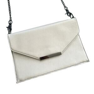 INC International Concepts Silver Metallic Flap Chain Crossbody Bag Silver Purse